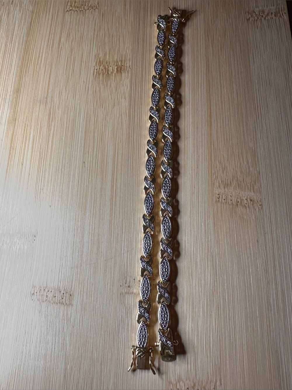 Vintage X-and-oval link two-tone bracelets with small pavé-set stones set of 2